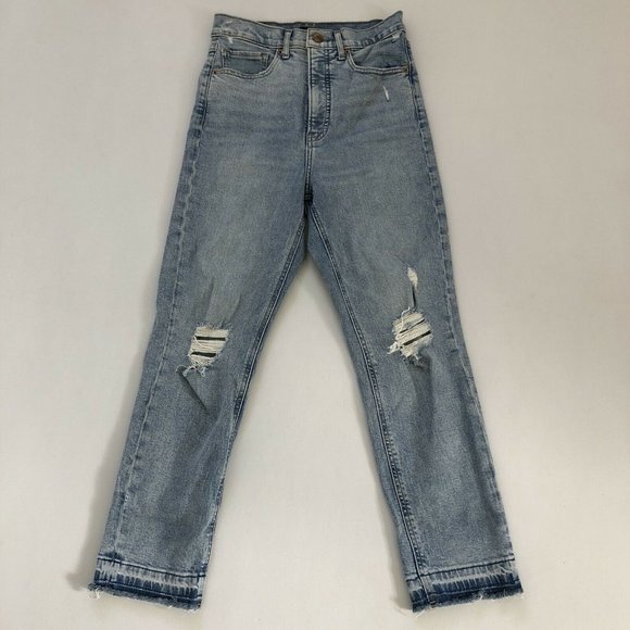 Express Women's Blue Mom Super High Rise Jeans Light Wash Regular Fit 4/R